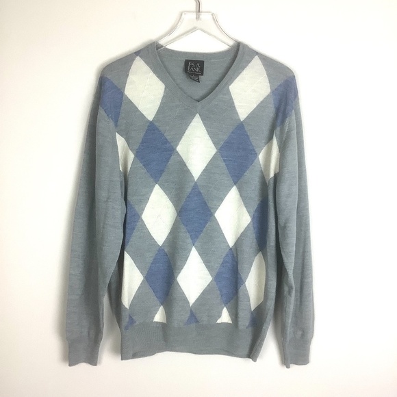 Jos.A.Bank Signature Collection Men's Merino Wool Argyle V Neck Sweater - Picture 3 of 9